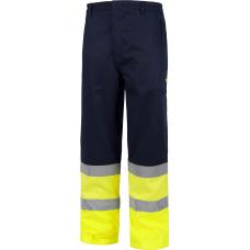 Calça ignífuga, antiestática com protecção para soldadura e arco eléctrico, de alta visibilidade