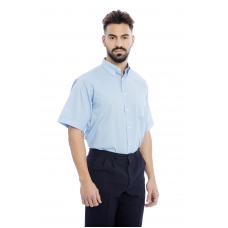 Camisa homem em cambraia poliéster-algodão de manga curta cor