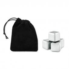 Conjunto. 4 cubos gelo aço inoxidável reutilizáveis, bolsa de veludo - ICY