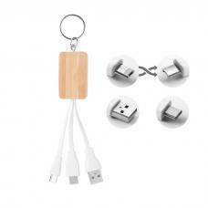 Porta-chaves com capa de bambu com cabo de carregamento USB-A a Micro-B - CLAUER